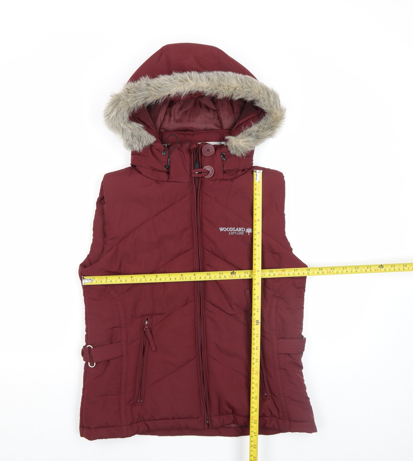 Woodland Active Outfitters Womens Burgundy Hooded Puffer Waistcoat M