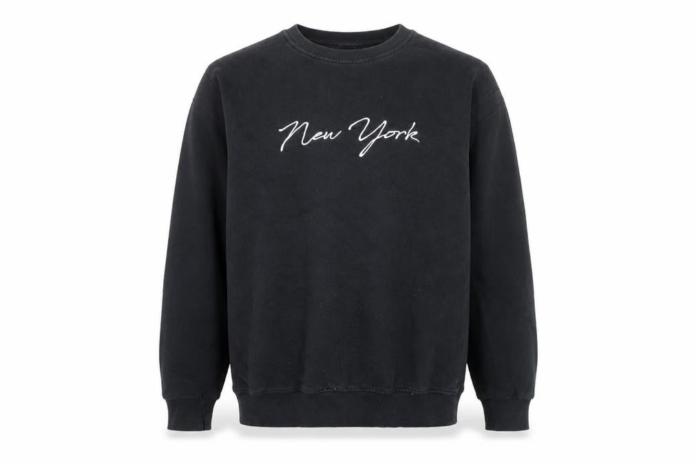 Front view of Capsule unisex black new york graphic pullover sweatshirt m