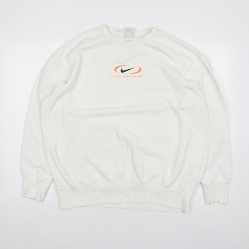 Nike Men's White Small Pullover Sweatshirt Sportswear Logo Fleece