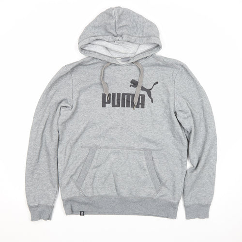 Puma Men's Grey Pullover Hoodie Small Sports Fleece Logo Sweatshirt