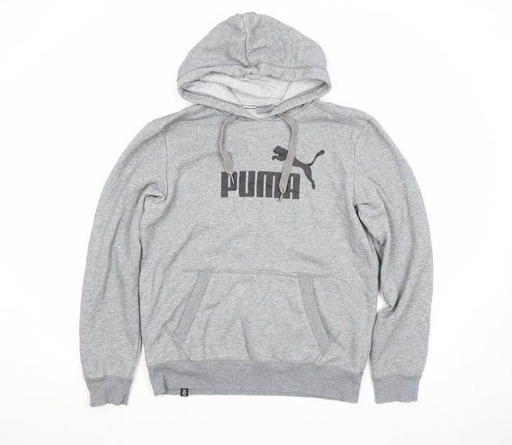 Puma Men's Grey Pullover Hoodie Small Sports Fleece Logo Sweatshirt