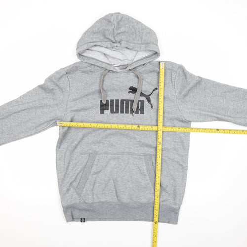 Puma Men's Grey Pullover Hoodie Small Sports Fleece Logo Sweatshirt