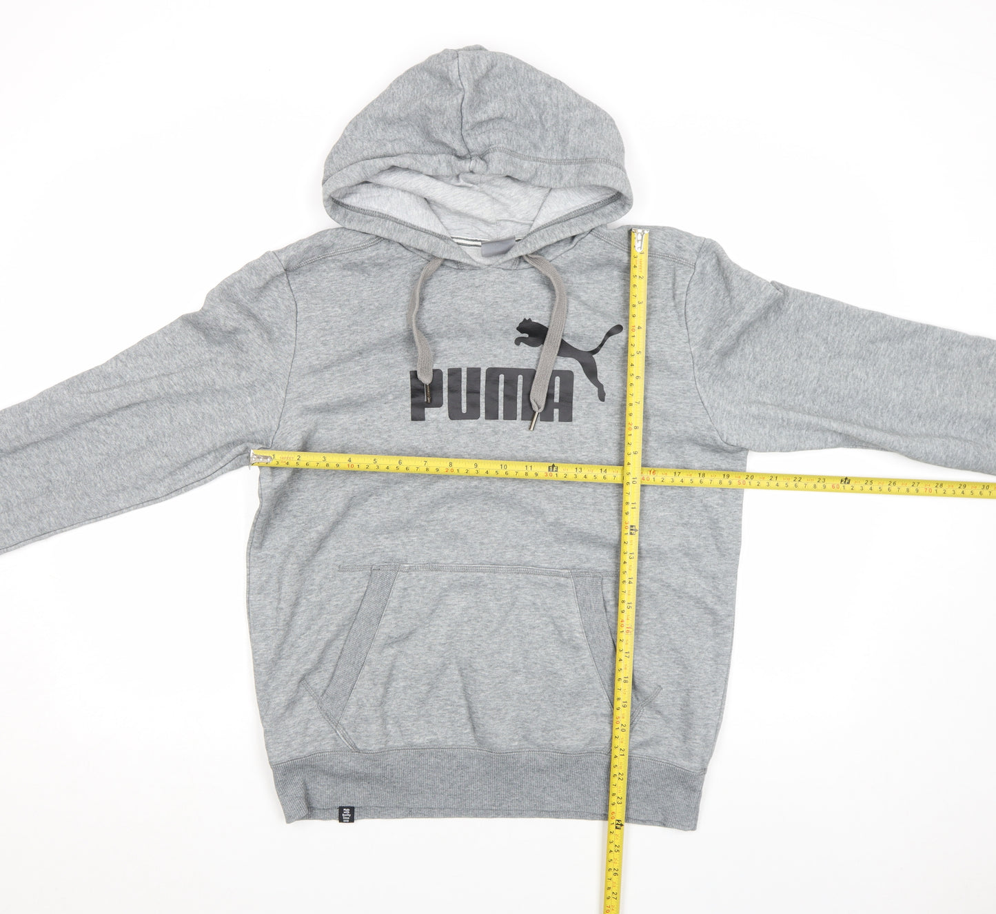 Puma Men's Grey Pullover Hoodie Small Sports Fleece Logo Sweatshirt