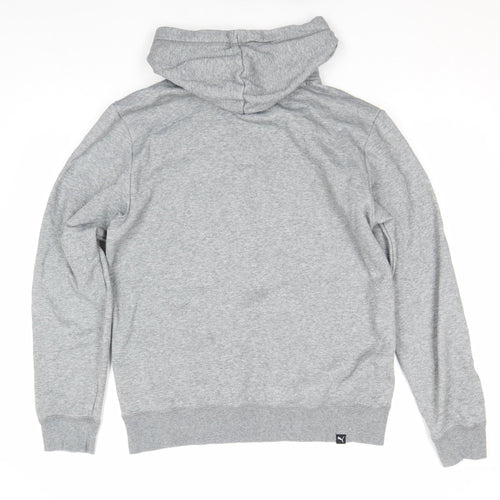 Puma Men's Grey Pullover Hoodie Small Sports Fleece Logo Sweatshirt