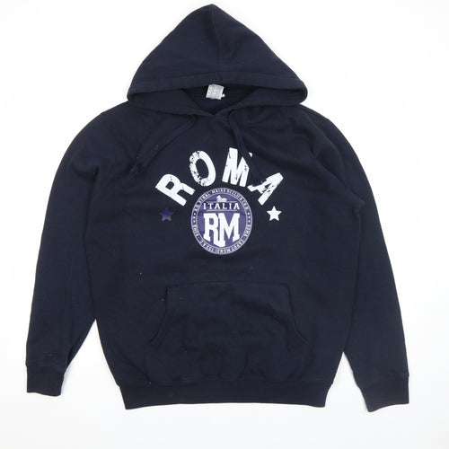 Lemon Collection Men's Blue Pullover Hoodie XL ROMA Print