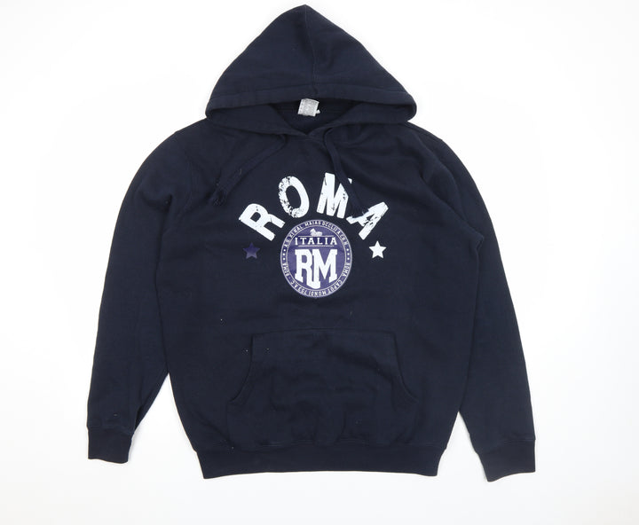 Lemon Collection Men's Blue Pullover Hoodie XL ROMA Print