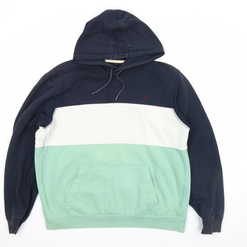 Farah Men's Blue Green White Pullover Colour Block Hoodie Size L