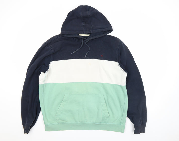 Farah Men's Blue Green White Pullover Colour Block Hoodie Size L
