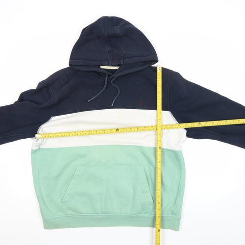 Farah Men's Blue Green White Pullover Colour Block Hoodie Size L
