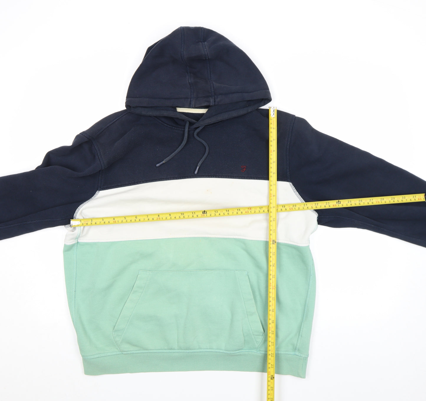 Farah Men's Blue Green White Pullover Colour Block Hoodie Size L