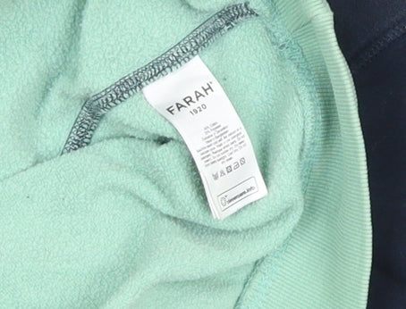 Farah Men's Blue Green White Pullover Colour Block Hoodie Size L