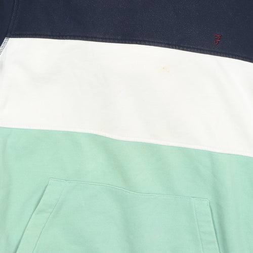 Farah Men's Blue Green White Pullover Colour Block Hoodie Size L