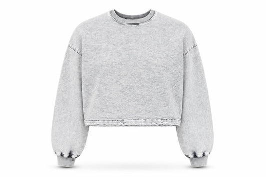 Front view of Primark Denim Co Women Grey Cropped Pullover Sweatshirt, size 6