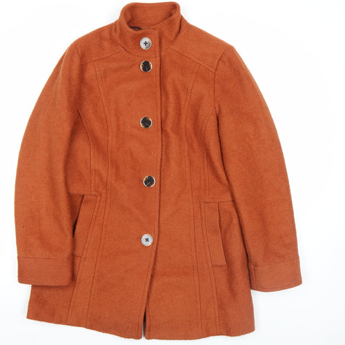 Classic Women's Brown Wool Blend Mid-Length Overcoat Size 14