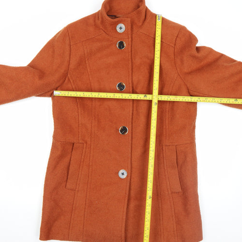 Classic Women's Brown Wool Blend Mid-Length Overcoat Size 14