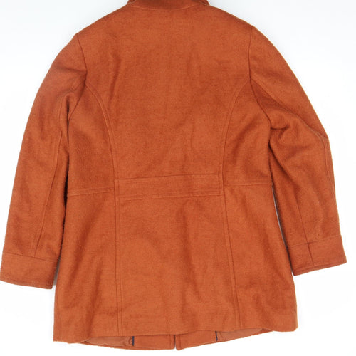Classic Women's Brown Wool Blend Mid-Length Overcoat Size 14