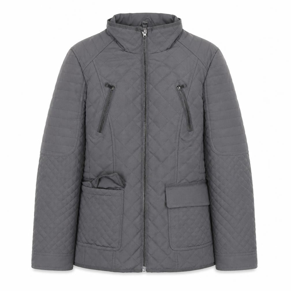 Front view of Next Women’s Grey Quilted Full Zip Mid-Length Jacket, size UK 14