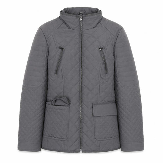 Front view of Next Women’s Grey Quilted Full Zip Mid-Length Jacket, size UK 14