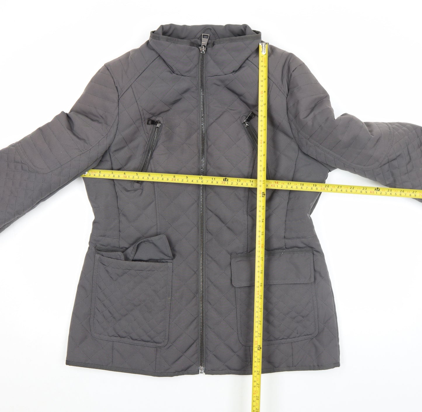 Next Women’s Grey Quilted Full Zip Mid-Length Jacket Size 14