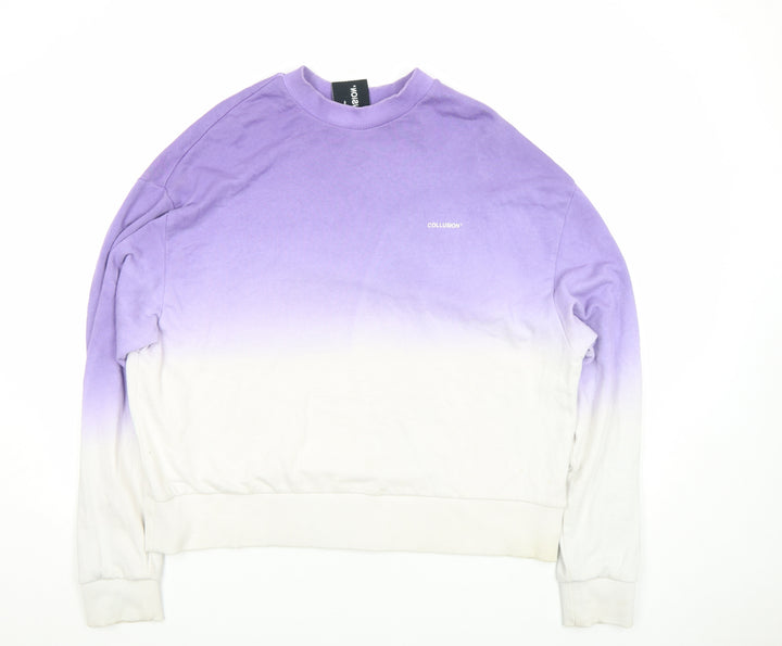 Collusion Women Purple White Ombre Sweatshirt Size S Cotton Crew Neck