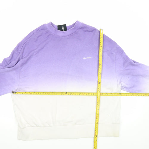 Collusion Women Purple White Ombre Sweatshirt Size S Cotton Crew Neck