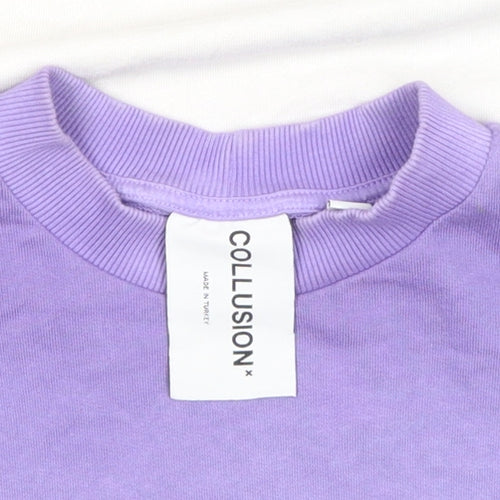 Collusion Women Purple White Ombre Sweatshirt Size S Cotton Crew Neck