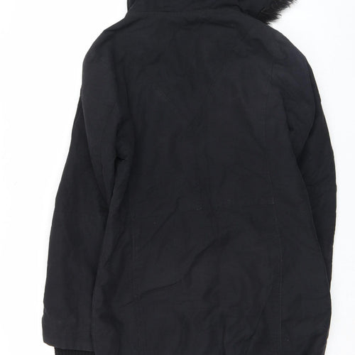 John Lewis Womens Black Hooded Parka Coat Size 12 Long Sleeve Lined