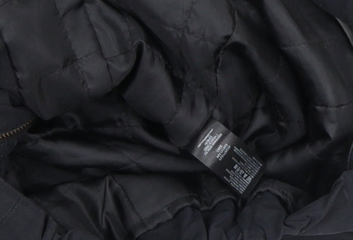 John Lewis Womens Black Hooded Parka Coat Size 12 Long Sleeve Lined