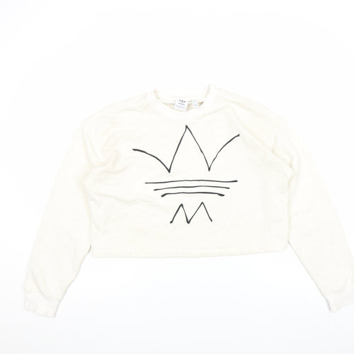Adidas Women Ivory Crew Neck Long Sleeve Pullover Sweatshirt Size 10