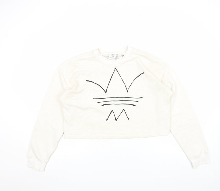 Adidas Women Ivory Crew Neck Long Sleeve Pullover Sweatshirt Size 10