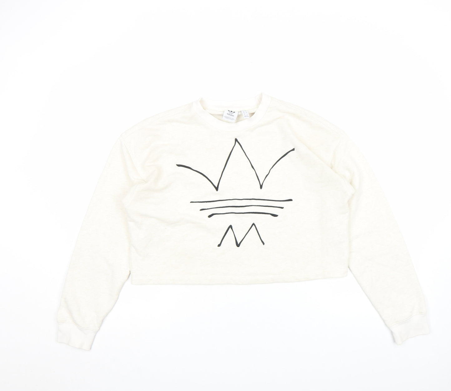 Adidas Women Ivory Crew Neck Long Sleeve Pullover Sweatshirt Size 10