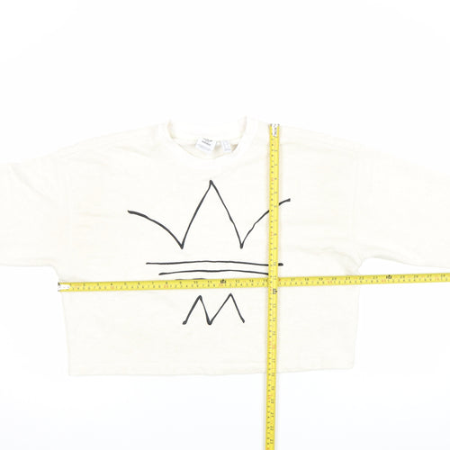 Adidas Women Ivory Crew Neck Long Sleeve Pullover Sweatshirt Size 10