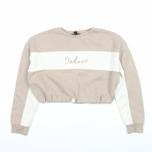 New Look Girls Beige Colourblock J’adore Pullover Sweatshirt Age 12-13 Years