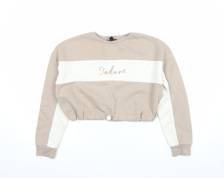 New Look Girls Beige Colourblock J’adore Pullover Sweatshirt Age 12-13 Years