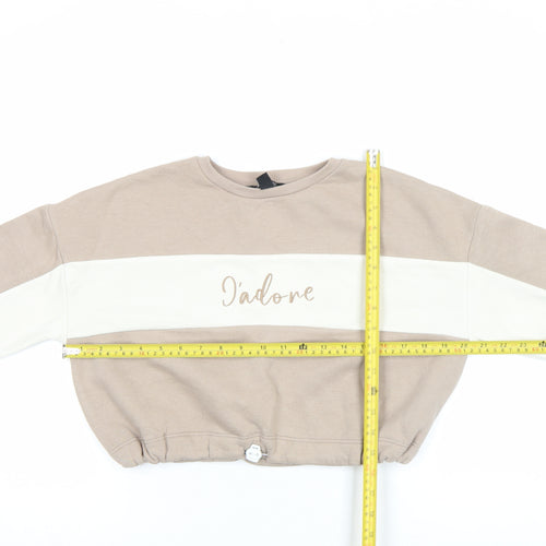 New Look Girls Beige Colourblock J’adore Pullover Sweatshirt Age 12-13 Years