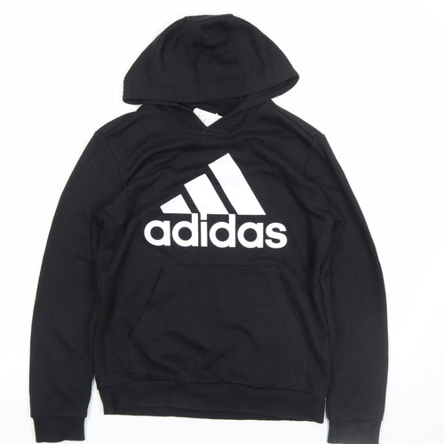 adidas Boys Black Pullover Hoodie 13-14 Years Regular Fit Graphic Logo Top