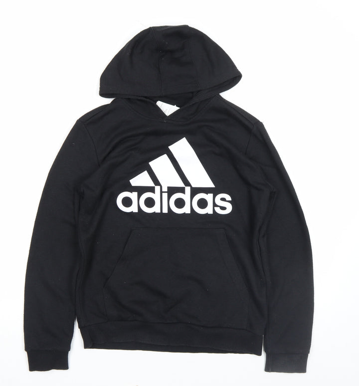 adidas Boys Black Pullover Hoodie 13-14 Years Regular Fit Graphic Logo Top