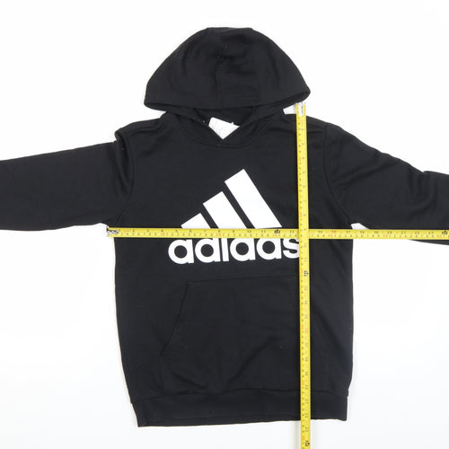 adidas Boys Black Pullover Hoodie 13-14 Years Regular Fit Graphic Logo Top