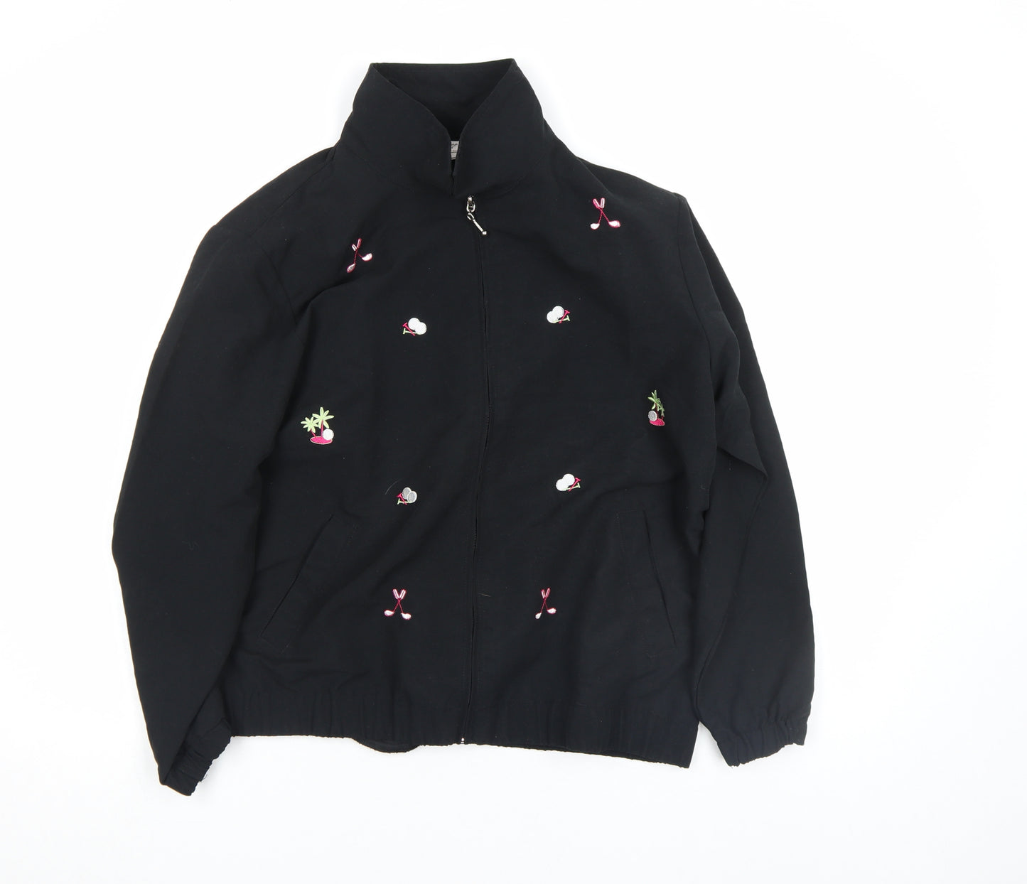 K.T. Soft by Kenneth Too! Women's Black Petite Embroidered Zip Jacket L