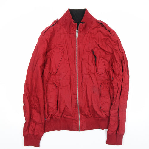Zara Men Red Bomber Jacket Size L Full Zip Pockets Casual Style