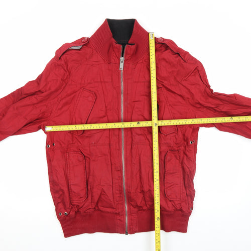 Zara Men Red Bomber Jacket Size L Full Zip Pockets Casual Style