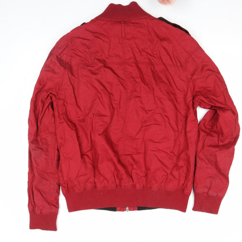 Zara Men Red Bomber Jacket Size L Full Zip Pockets Casual Style