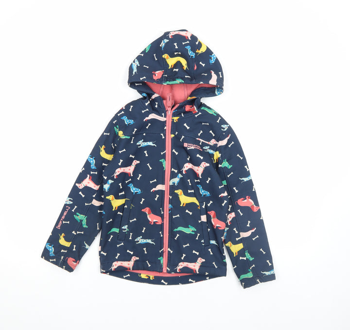 Mountain Warehouse Girls Blue Dog Print Softshell Hooded Jacket 5-6 Yrs