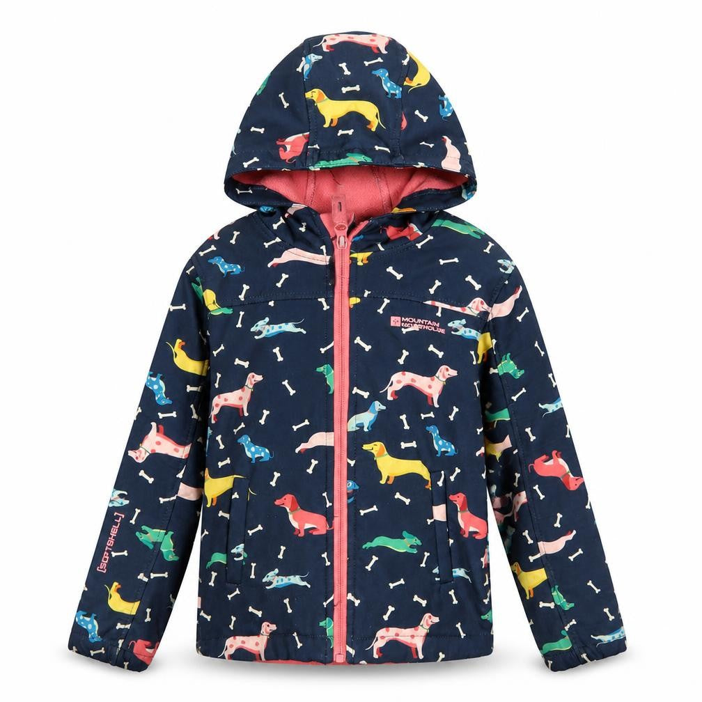Mountain Warehouse Girls Blue Dog Print Softshell Hooded Jacket 5-6 Yrs