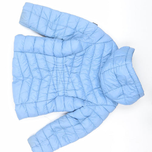 DKNY Girls Blue Hooded Puffer Jacket 6 Years Polyester Winter Quilted Zip Up
