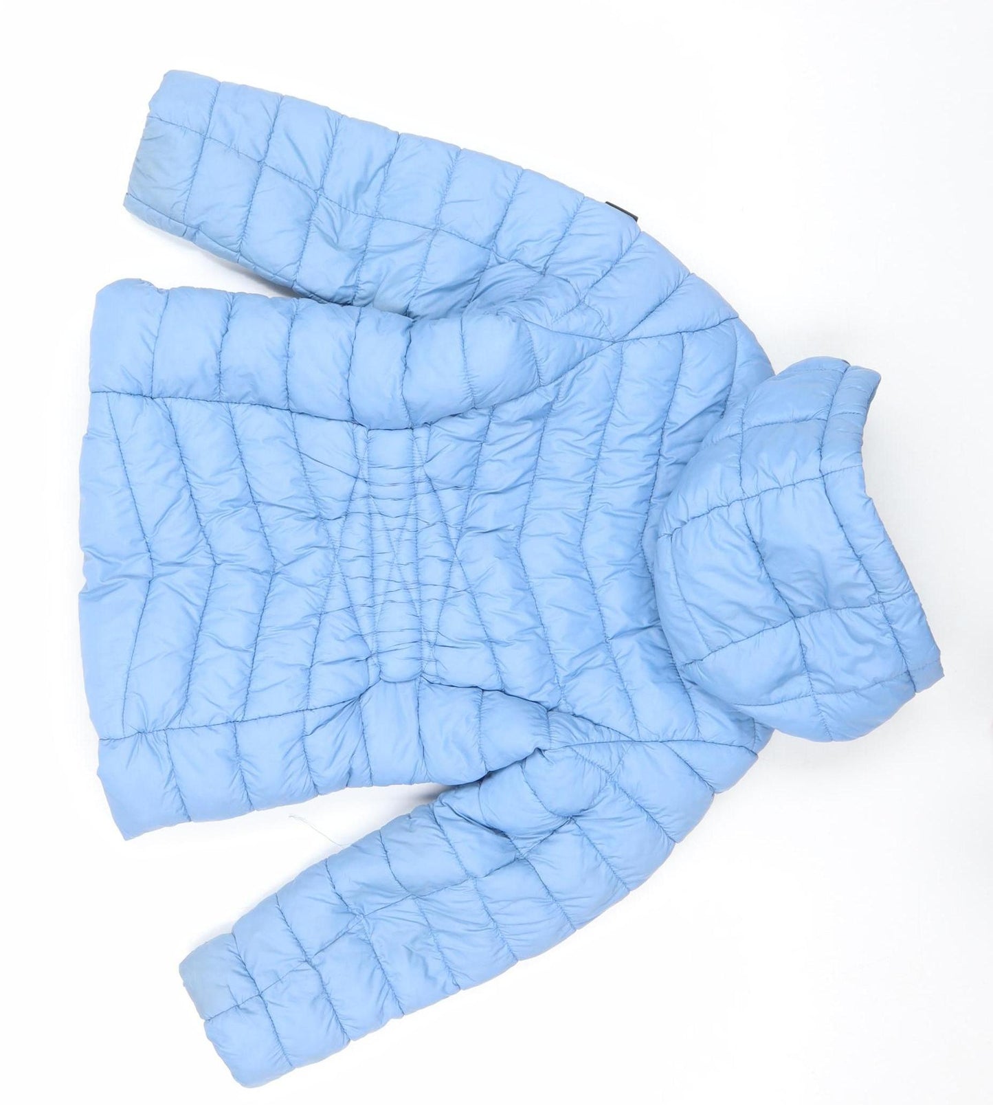 DKNY Girls Blue Hooded Puffer Jacket 6 Years Polyester Winter Quilted Zip Up