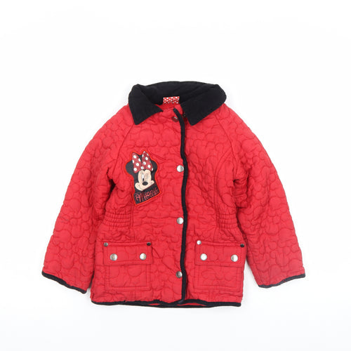Disney Girls Red Minnie Mouse Quilted Jacket 4-5 Years Lined Winter Coat
