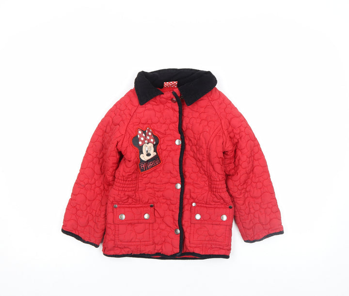 Disney Girls Red Minnie Mouse Quilted Jacket 4-5 Years Lined Winter Coat