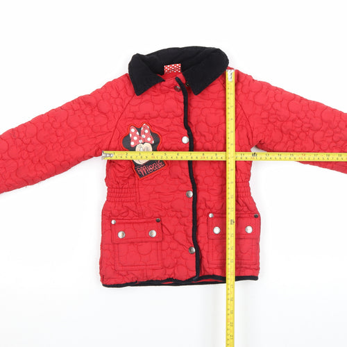 Disney Girls Red Minnie Mouse Quilted Jacket 4-5 Years Lined Winter Coat