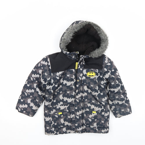 George Boys Batman Grey Camouflage Puffer Jacket 5-6 Years Hooded Winter Coat